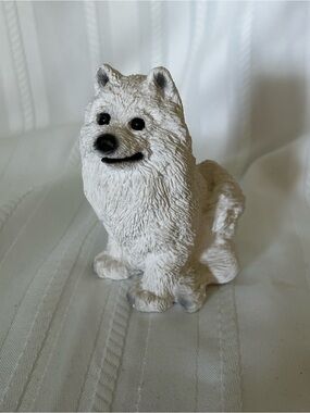 Vintage Stone Critters Samoyed Dog Figurine White Black Hand-Painted Home Accent